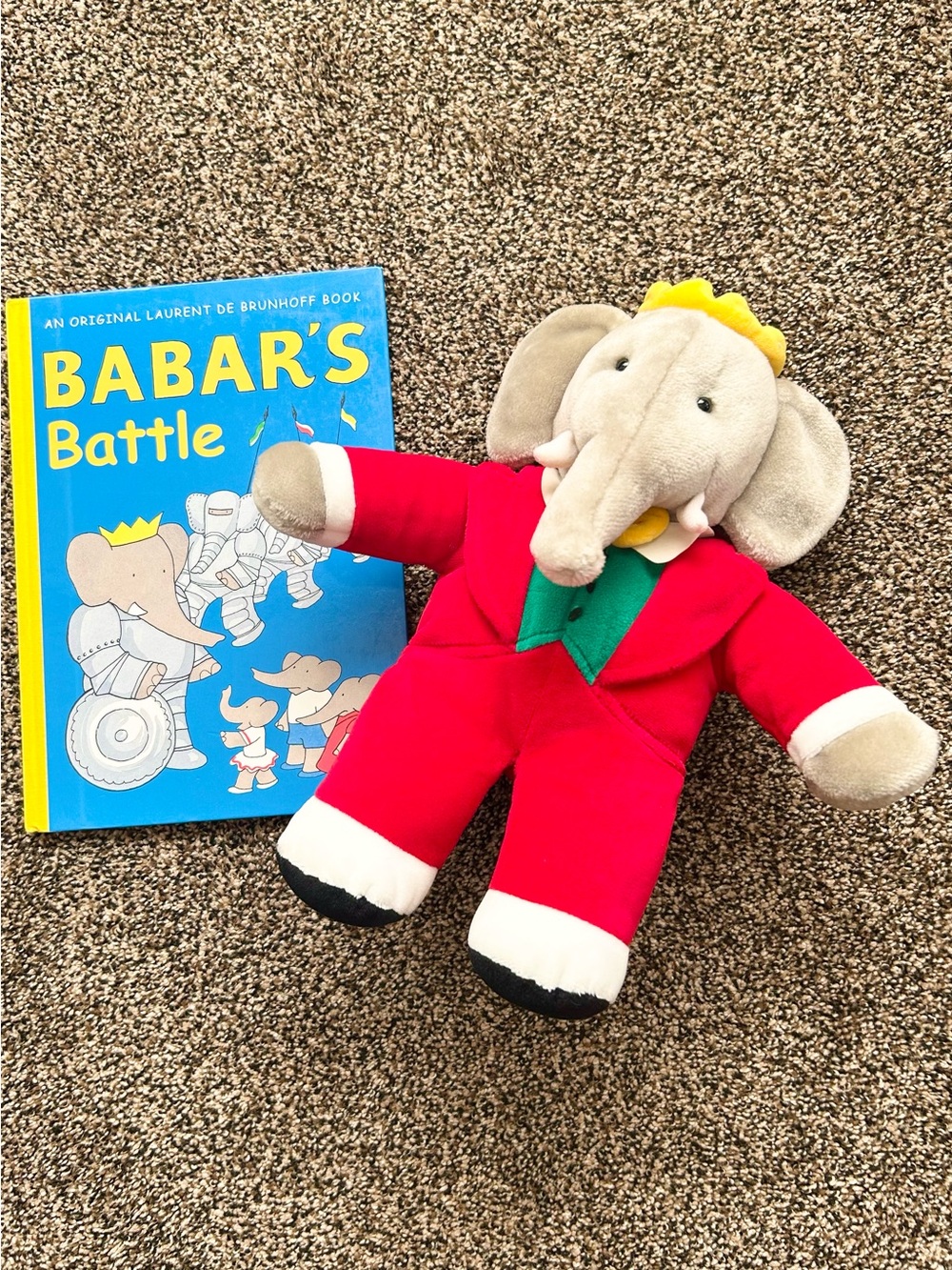 Vintage 14” Gund 1988 Babar Elephant Plush + Babar’s Battle Book 2002